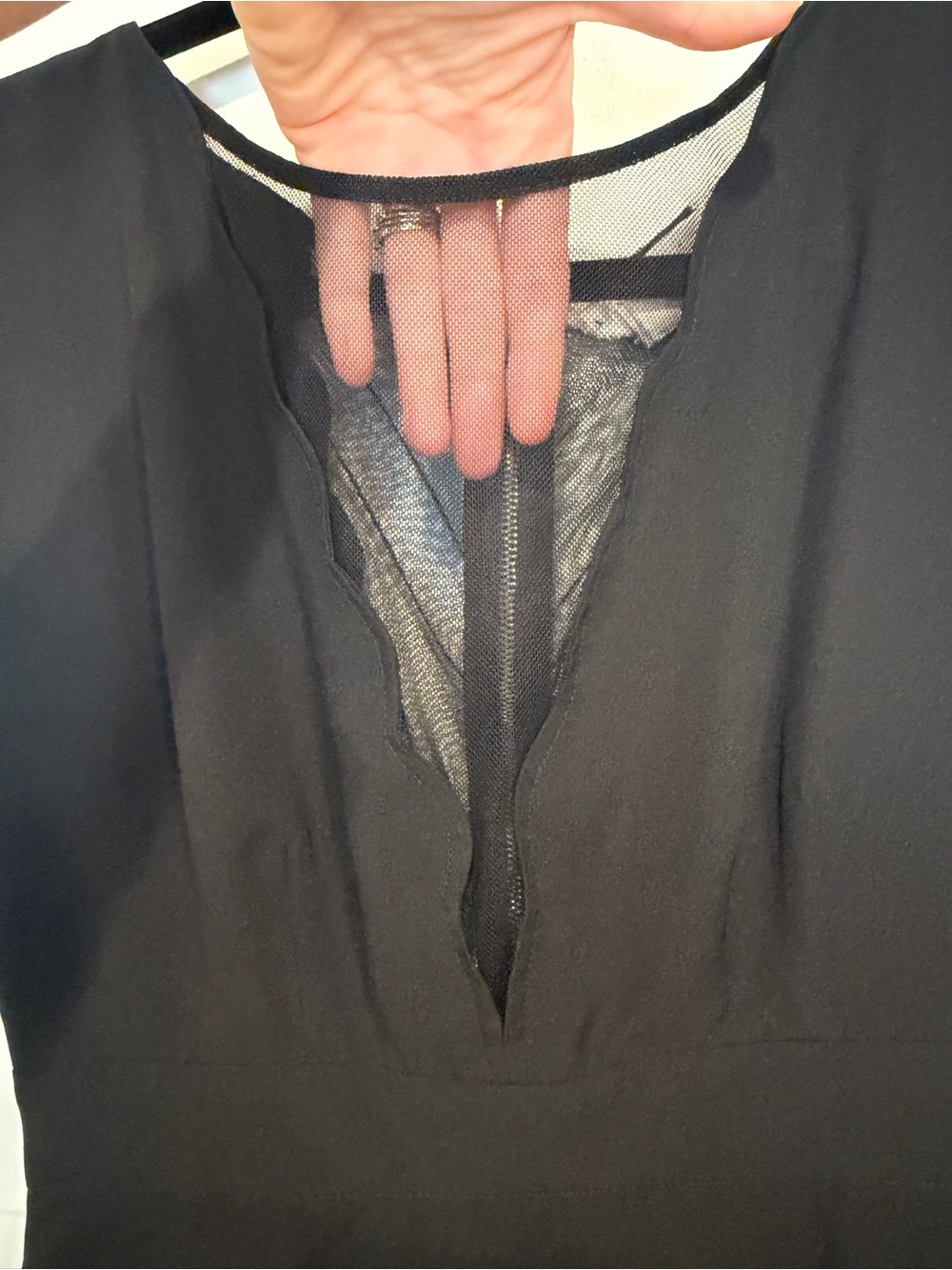 Coincidence & Chance Black Scallop Sheath Dress with Mesh V-Neck - Picture 8 of 11